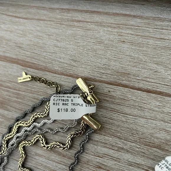 NWT Johnny Was Ric Rac Gold & Silver Necklace Triple Strand Mixed Metal Wavy - Picture 4 of 8